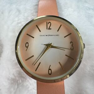 Isaac Mizrahi Live Peach Blush Minimalist Watch Gold Tone Oversized Dial Quartz